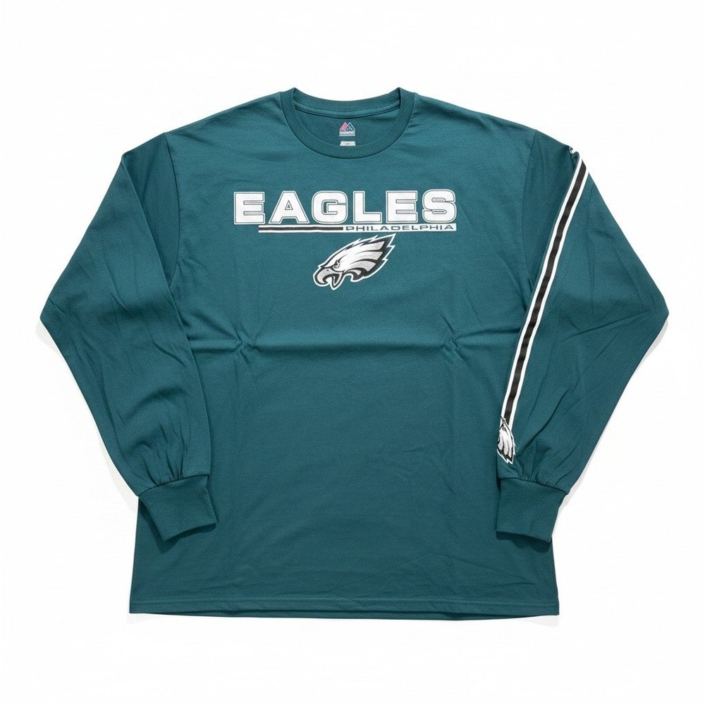 Majestic 2XL Teal Philadelphia Eagles Long Sleeve Graphic T-Shirt Vintage